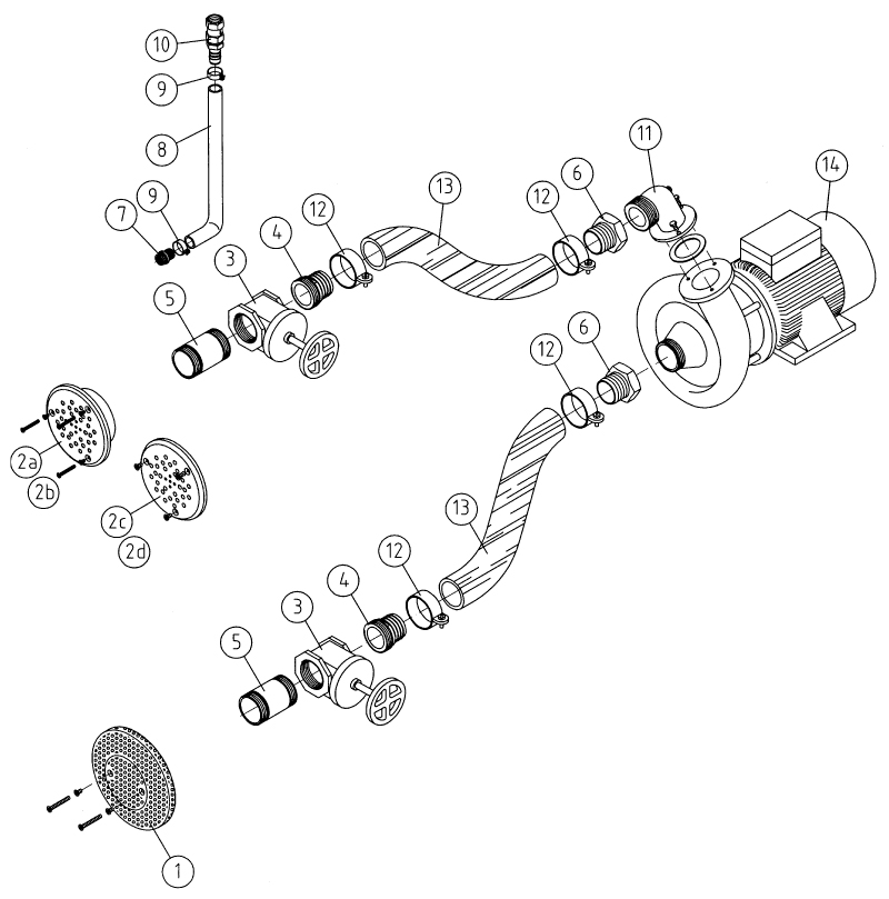 Схема Насосный комплект устройства стенового гидромассажа Combi-Whirl, 1 дюза